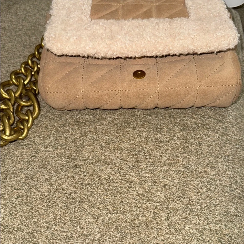 Zara Beige Quilted Leather Fleece Handbag - Picture 12 of 13
